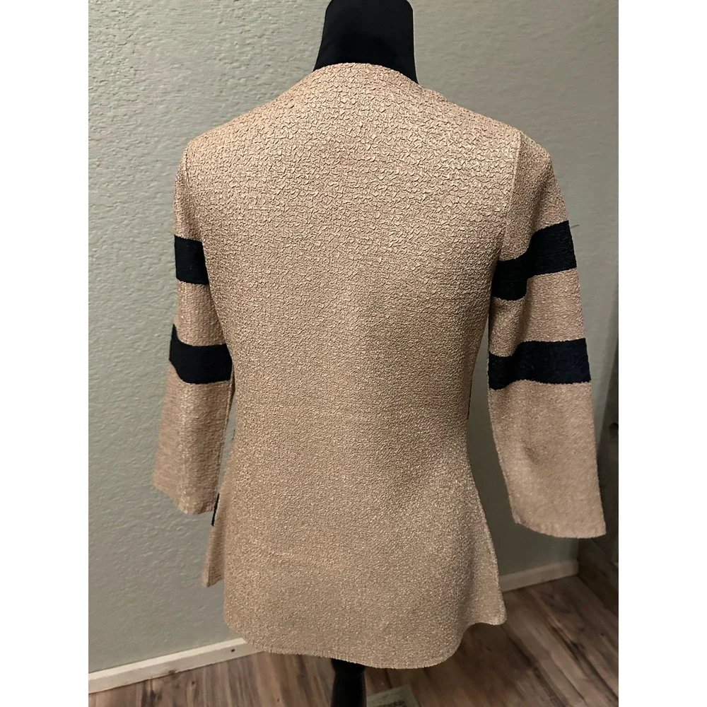 Berek Women Tan‎ Black Geometric Textured Open Front Cardigan Jacket PXS